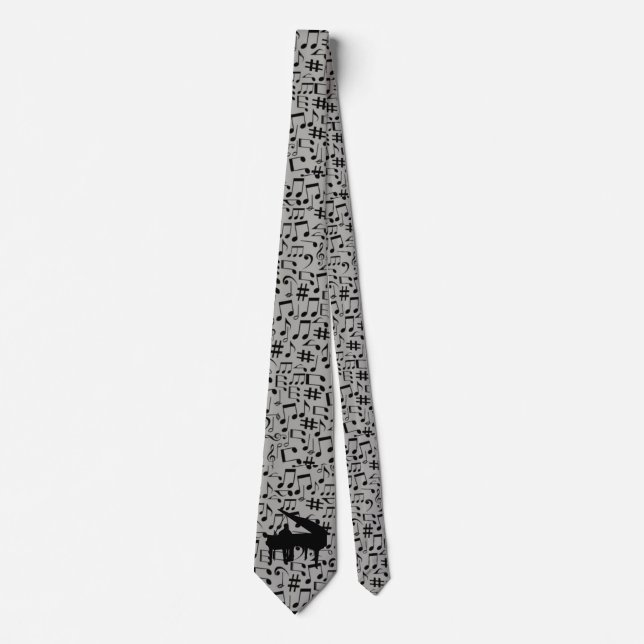 BLACK  MUSIC NOTES ON GREY-PIANO NECK TIE (Front)