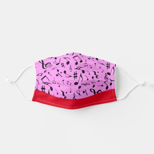 Black Music Notes on Pink Adult Cloth Face Mask