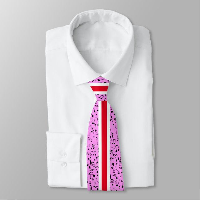 Black Music Notes on PINK Neck Tie (Tied)