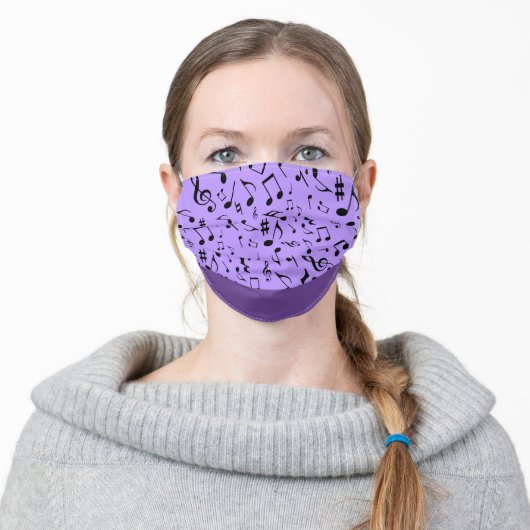Black Music Notes on Purple Adult Cloth Face Mask (Worn)