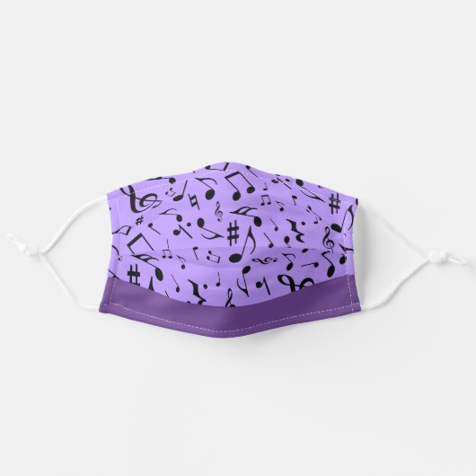 Black Music Notes on Purple Adult Cloth Face Mask (Front, Unfolded)