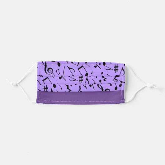 Black Music Notes on Purple Adult Cloth Face Mask (Front, Folded)