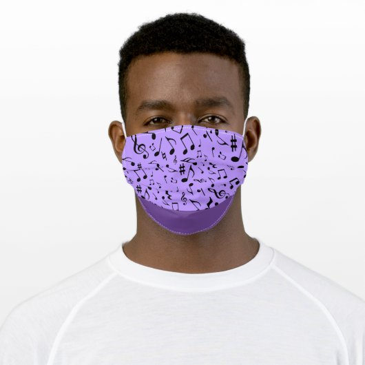 Black Music Notes on Purple Adult Cloth Face Mask (Worn)