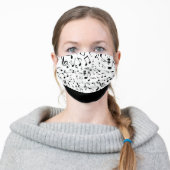 Black Music Notes on White Adult Cloth Face Mask (Worn)