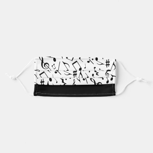 Black Music Notes on White Adult Cloth Face Mask (Front, Folded)