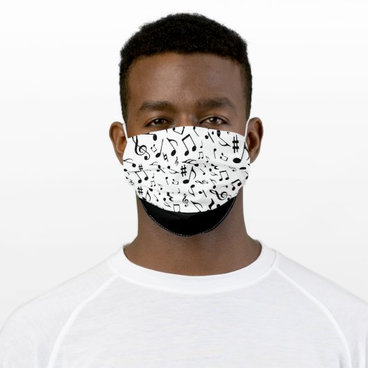 Black Music Notes on White Adult Cloth Face Mask (Worn)