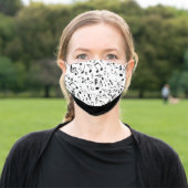 Black Music Notes on White Adult Cloth Face Mask (Outside)