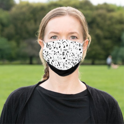 Black Music Notes on White Adult Cloth Face Mask (Outside)