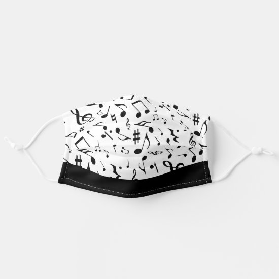 Black Music Notes on White Cloth Face Mask