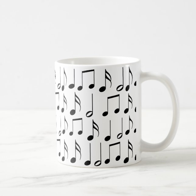 Black Music Notes Pattern Coffee Mug (Right)