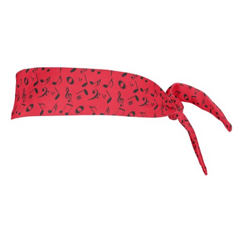 Black Music Notes  Symbols Pattern on Red Tie Headband