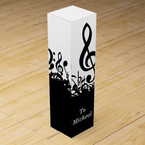 Black Music Notes Wine Box with Custom Name
