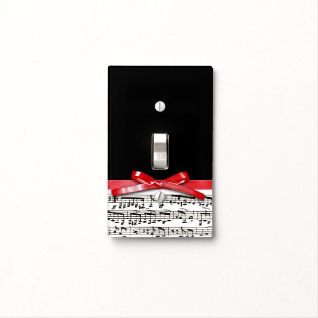 Black Music notes with faux red ribbon bow Light Switch Cover (In Situ)