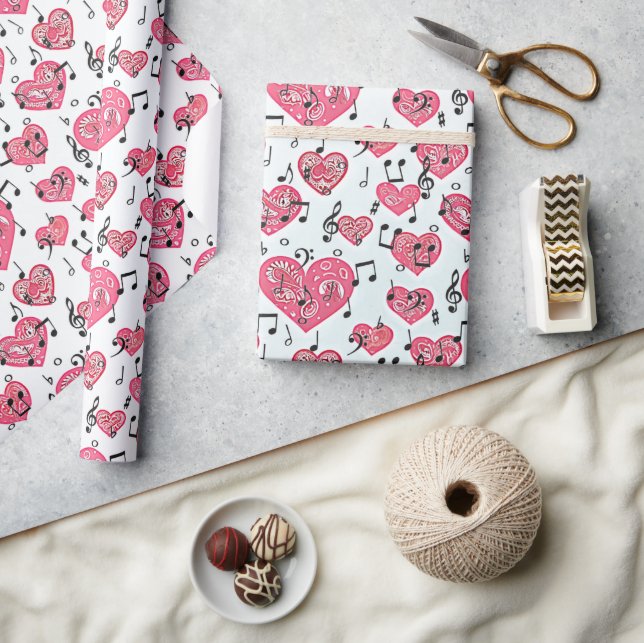 Black Musical and red hearts Wrapping Paper (Crafts)