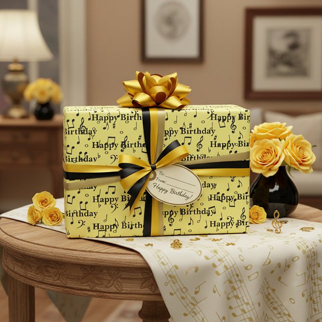 Black Musical Happy Birthday Wrapping Paper (Creator Uploaded)