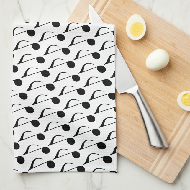 black musical-note kitchen towel (Quarter Fold)