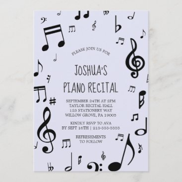 Black Musical Note Piano Recital Invitation