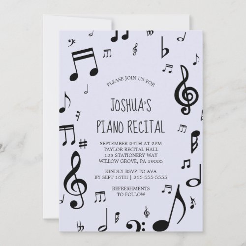 Black Musical Note Piano Recital Invitation