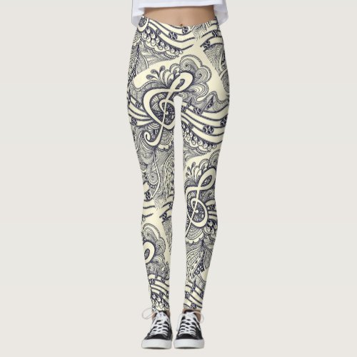 Black Musical Notes and Symbols on Leggings