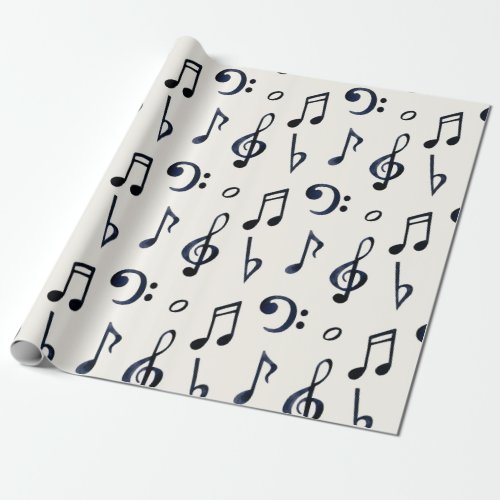 Black Musical Notes Bass Treble Clefs On White Wrapping Paper