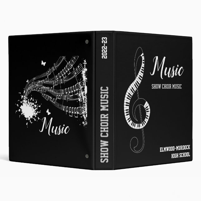Black Musical Notes Choral Music 3 Ring Binder (Background)