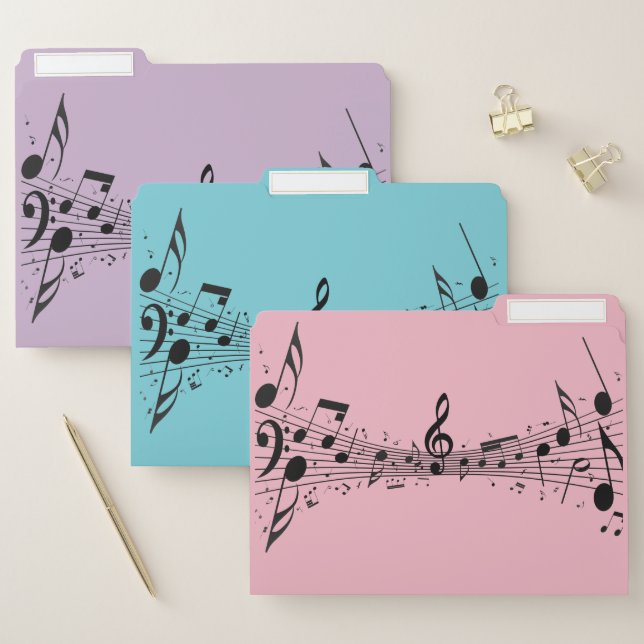 Black Musical Notes Design File Folders Set (Set)
