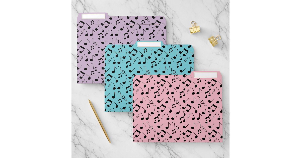 Music Notes File Folder Black Musical Notes Design File Folders Set | Zazzle
