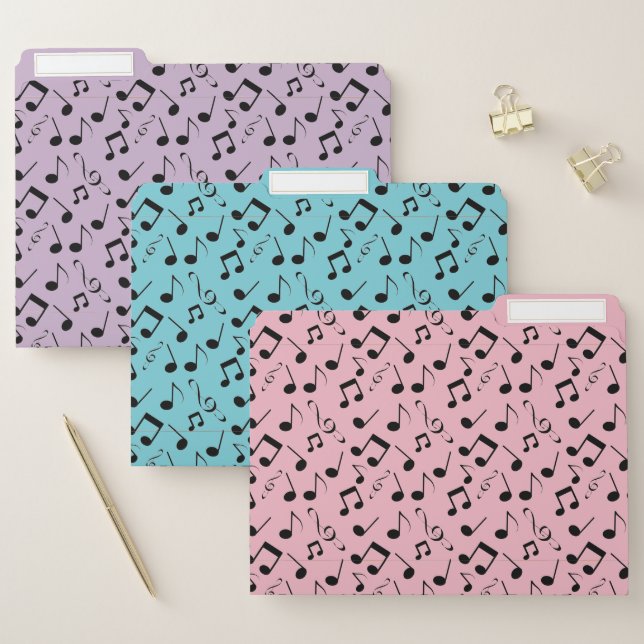 Black Musical Notes Design File Folders Set (Set)