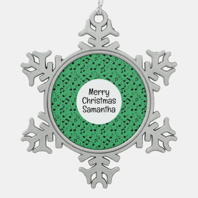 Black Musical Notes Design Snowflake Ornament (Front)