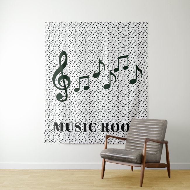 Black Musical Notes Design Wall Tapestry