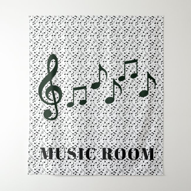 Black Musical Notes Design Wall Tapestry