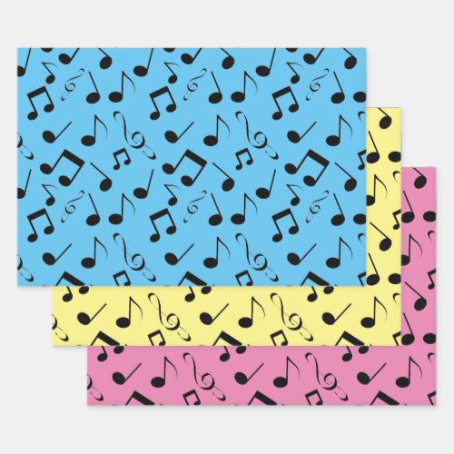 Black Musical Notes Design Wrapping Paper Sets