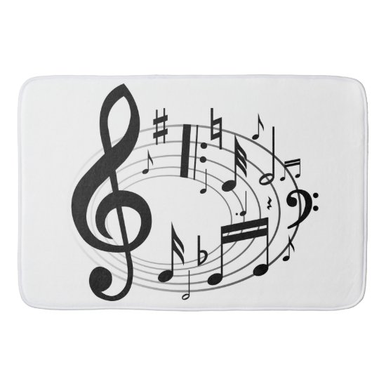 Black Musical Notes in Oval Shape Bath Mat