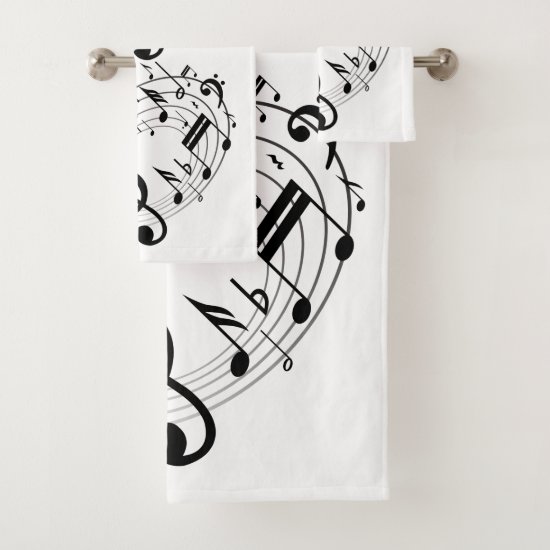 Black Musical Notes in Oval Shape Bath Towel Set
