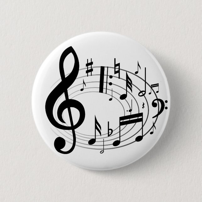 Black musical notes in oval shape button (Front)