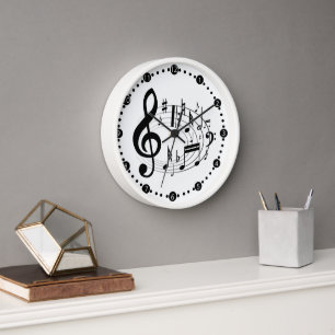 Black Musical Notes in Oval Shape Clock