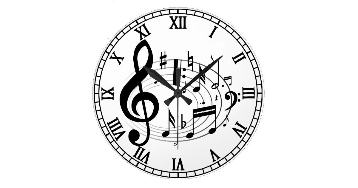 Black Musical Notes In Oval Shape Designer Clock Zazzle Com