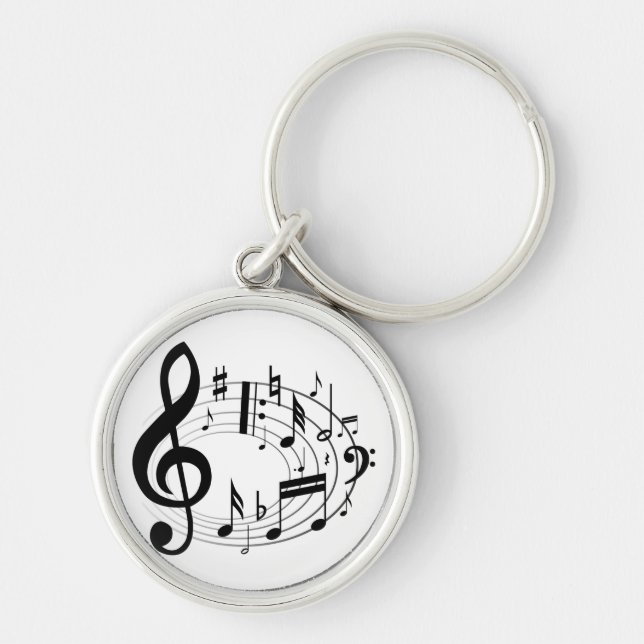 Black musical notes in oval shape keychain (Front)