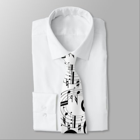 Black Musical Notes In Oval Shape Neck Tie