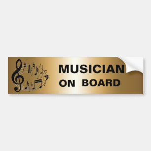 Black musical notes in oval shape ON GOLD Bumper Sticker