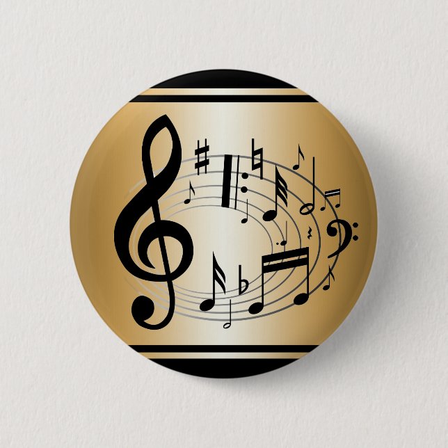 Black musical notes in oval shape on gold button (Front)