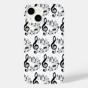 Black Musical Notes in Oval Shape Pattern Case-Mate iPhone 14 Case