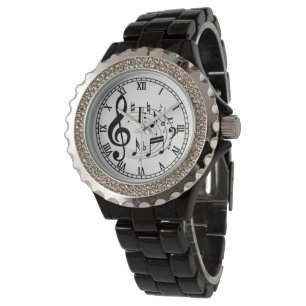 Black Musical Notes in Oval Shape Watch