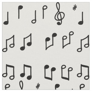 Black Musical Notes line art  Fabric