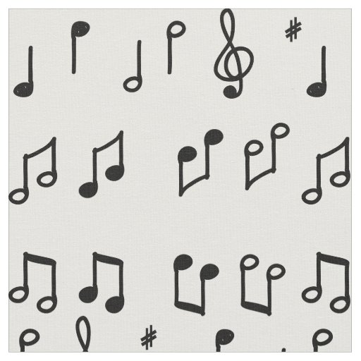 Black Musical Notes line art  Fabric
