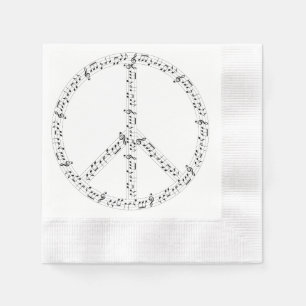 Black Musical Notes Round Peace Sign Paper Napkins