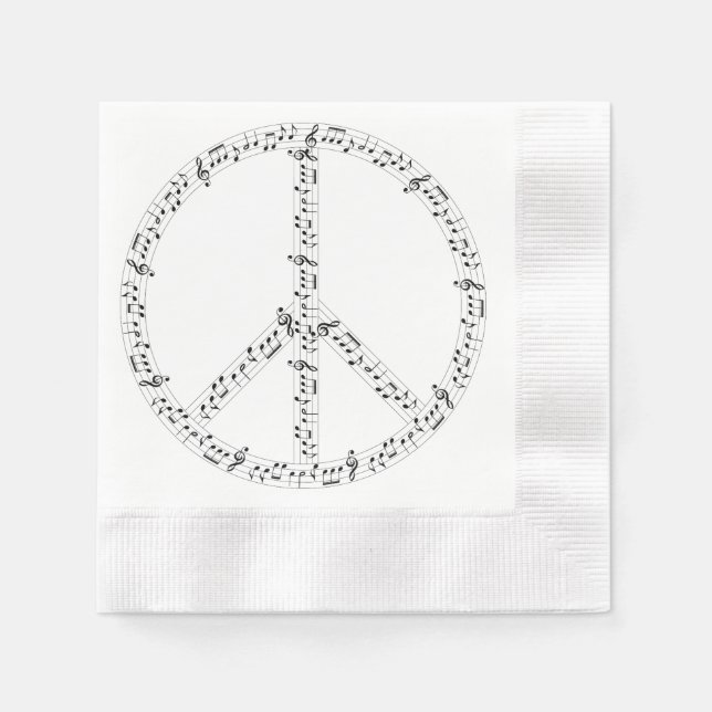 Black Musical Notes Round Peace Sign Paper Napkins (Front)