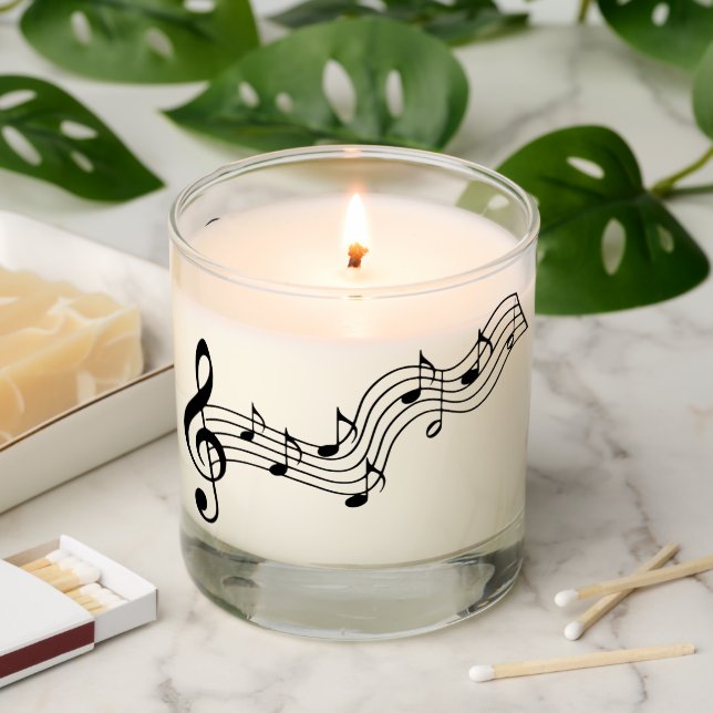 Black Musical Staff and Notes Scented Candle (Lit)