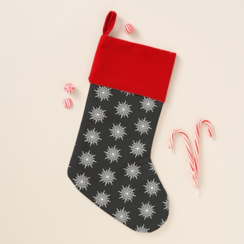 Black Musicial Notes Treble Clef Snowflake Pattern Christmas Stocking