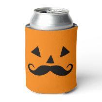Black Mustache and Orange Pumpkin Can Cooler
